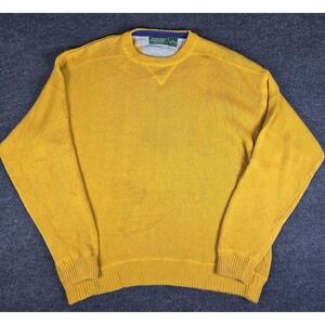 Vtg St. John's Bay Sport Men's Mustard Yellow Cotton Crewneck Sweater Size XL